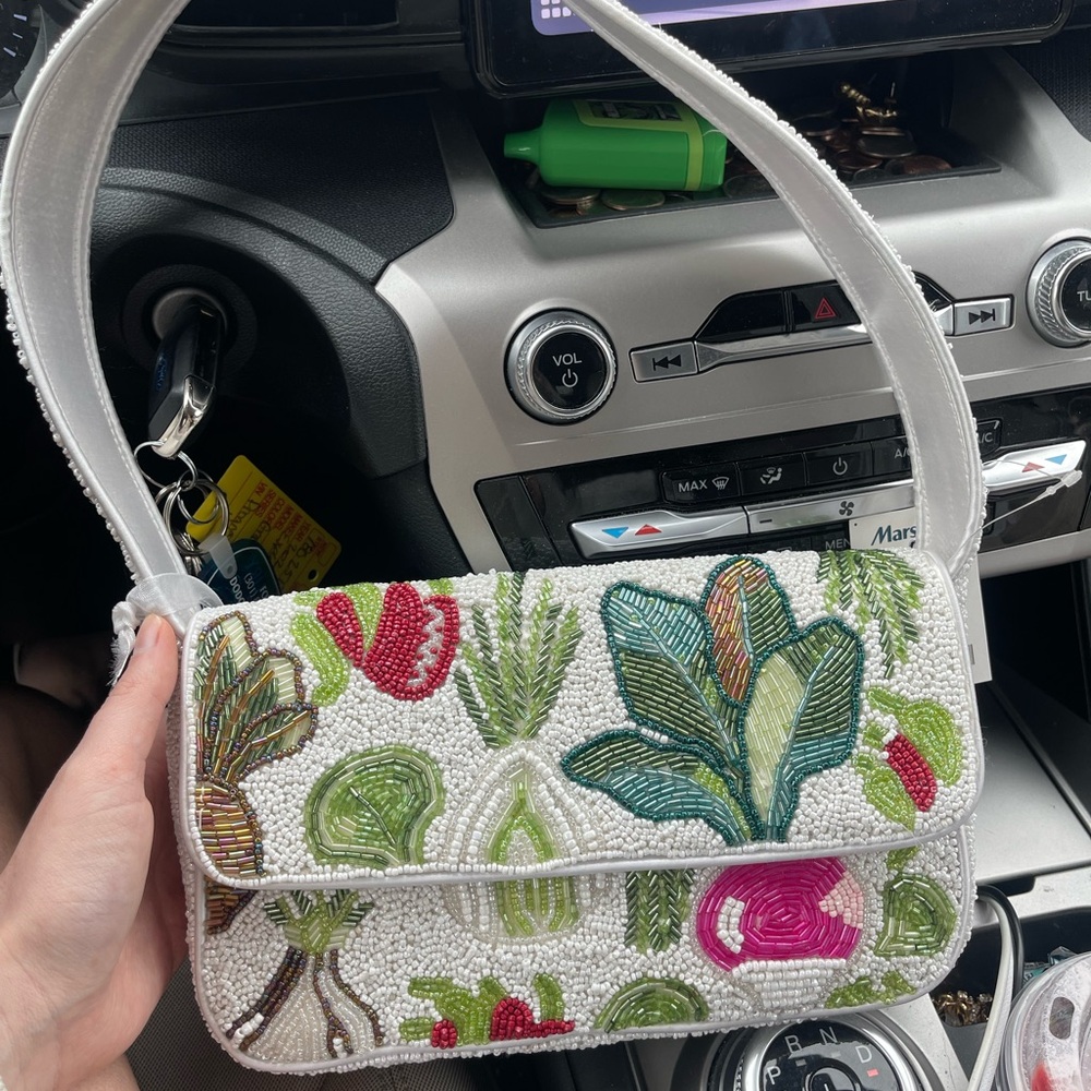 VIRAL BEADED BAG, TJMAXX, MARSHALLS VEGGIE- Embroidered White Beaded Women's Bag